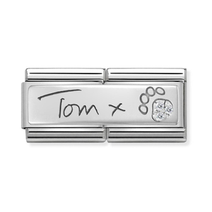 Classic Silver Paw Print Handwriting Double Charm