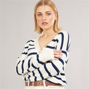 Foxdale Womens Pendle Stripe Knitted Cardigan Ecru/Navy