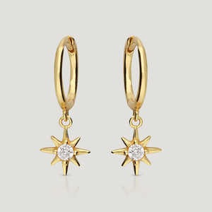 CANDY Sky Gold Plated Silver CZ Star Huggie Hoop Earrings