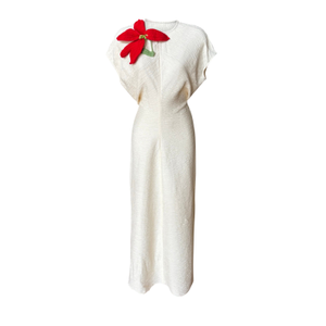 Beige Crinkled Long Dress With Crochet Flower (L)