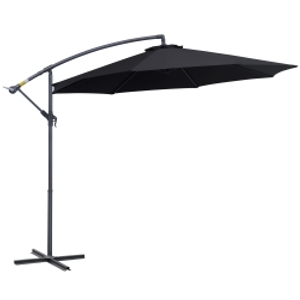 Outsunny Sombrilla de Jardín Ø295x250 cm Parasol Excéntrico Inclinable con Manivela Base Cruzada y Soporte de Metal 8 Varillas para Terraza Exterior Balcón Negro