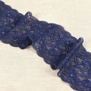 Dentelle élastique fleurs délicates - Bleu marine