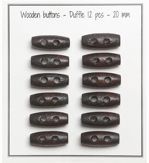 Set de 12 boutons buchette bois marron foncé 20 mm