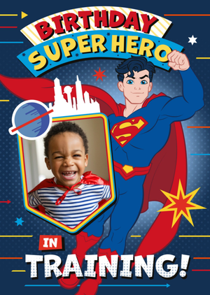 Superman Super Hero In Training Photo Upload Birthday Card