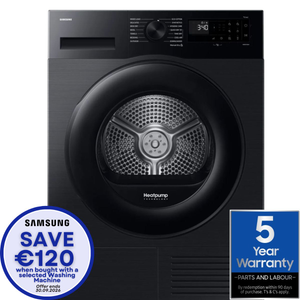 Samsung DV90DG52A0ABEU, 9KG, Heat Pump Tumble Dryer, Black