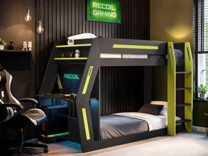 Recoil Alister Gaming Bunk Bed with Desk Charcoal & Green