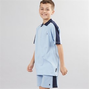 French Connection Boys Stream Zip Polo Shirt And Shorts Set Sky/Marine