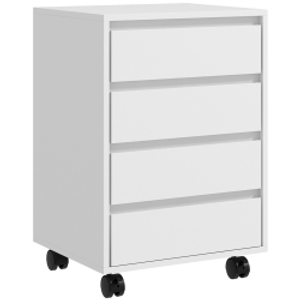 HOMCOM Cajonera de Oficina con 4 Cajones Cajonera de Escritorio con Ruedas para Estudio 46x40x65 cm Blanco
