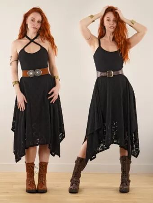 'Robe courte patineuse en dentelle "Amethyst", Noir'