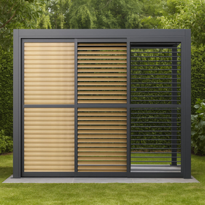 Maze - Como Pergola Sliding Wood Effect Louvre Panel Door (270 x 218cm) - fits within 3m