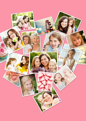 Pink Heart Shaped Multi Photo Upload Collage Postcard