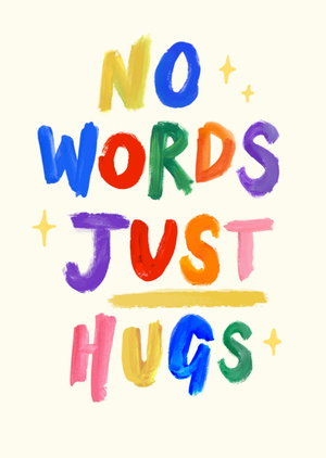 No Words Just Hugs Handlettered Postcard