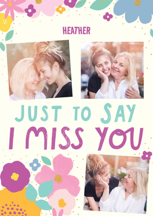Illustrated Floral Photo Upload I Miss You Postcard  