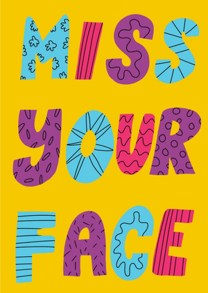 Megan McMahon Illustrated Irish Arty Typography Missing You Postcard