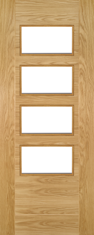 Deanta Seville 4 Light Square Pre-Finished Oak Internal Door with Glazed Glass 2040x726x40mm (40UK16G4X726FSC)