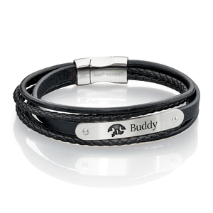 Multi-Band Black Leather & Steel Pet Nose Print Engraving Bracelet