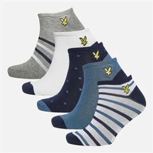 Lyle And Scott Vintage Mens Kylo Five Pack Trainer Socks Polka Dot/Stripe/Moonlight Blue/Grey Marl/Bright White