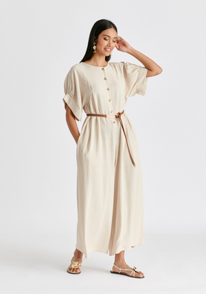 Relaxed Fit Wide Leg Jumpsuit with Belt