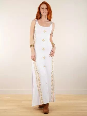 'Robe longue sans manches "Electra", Blanc perle'