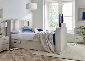 Essence 'Ottomotion' Electric-Ottoman Storage TV Bed in Natural Cream Fabric