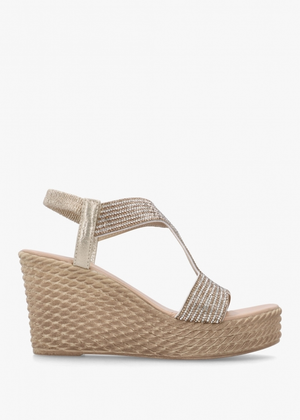 Ledgie Gold Diamante Embellished Wedge Sandals