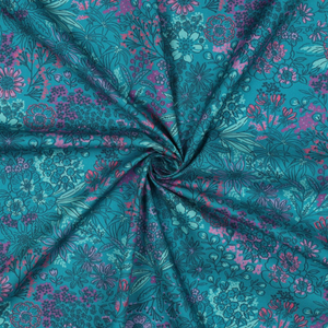 Tissu popeline de coton - Fleurs bleu pétrole