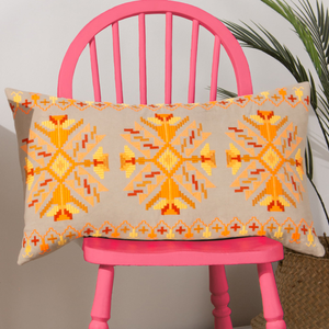 furn. Kalina Embroidered Cotton 35cm x 60cm Filled Boudoir Cushion Orange