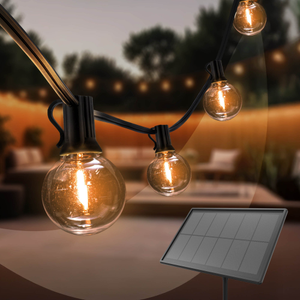 42m Solar Festoon Lights + 3m Connection Cable - Warm White - 12V - IP54 - Connectable - Incl. 75x LED Bulbs - Plug & Play