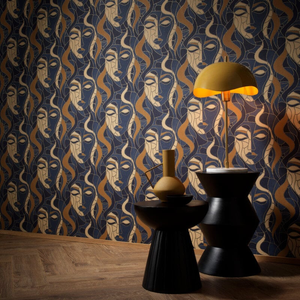 Elle Decoration Moretta Mosaic Faces Blue Metallic Wallpaper - 10458-08