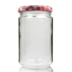 314ml Clear Glass Food Jar With Patterned Lid - Red Gingham