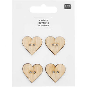 Set de 4 boutons bois 26 x 25 mm - Coeur