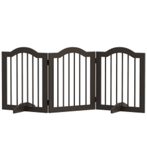 PawHut Barrera de Seguridad Plegable para Perros Pequeños Rejilla de Protección de 3 Paneles con Patas 154,5x29,5x61 cm Café