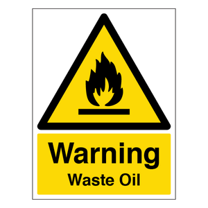 Warning Waste Oil - Portrait 150 x 200 mm - Self Adhesive Vinyl
