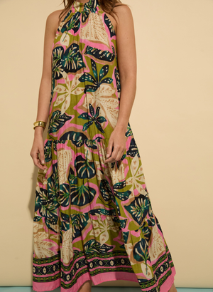 Anouk Printed Sleeveless Maxi Dress - 10 (UK Size 10) / Lime Palm