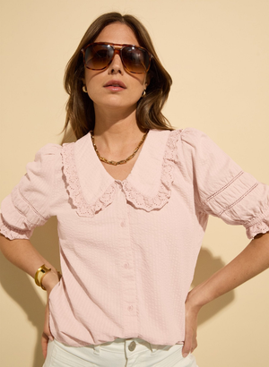 Marti Organic Cotton Broderie Detail Blouse - UK 14 | EU 40 | US 10 / Powder Pink