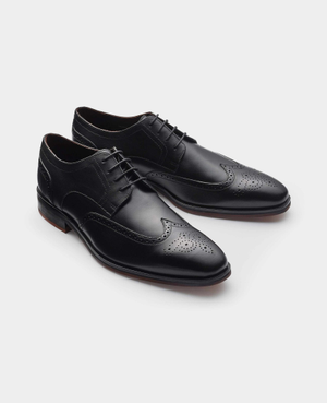 Black Leather Brogue Derby Shoes