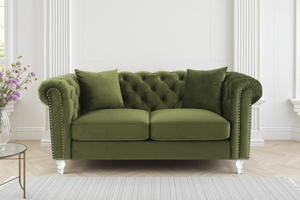 Velvet Sage Green 2 Seater Chesterfield Sofa With Acrylic Feet CAMDEN