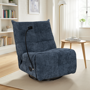 Woven Chenille Blue Manual Recliner Swivel Chair with Phone Holder GARDA