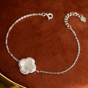 Signature Silver Pearl & CZ Clover Bracelet
