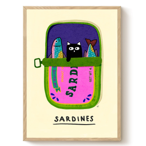 Sardines - Cat Art Print - A4 (A4 (210 x 297mm))