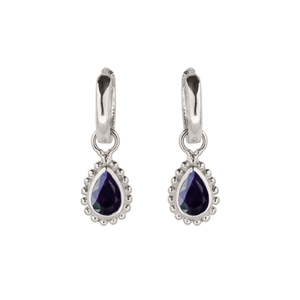 September Birthstone Sterling Silver Huggie Hoops - Sapphire