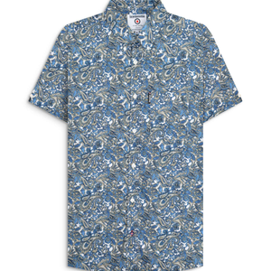 Lambretta Mens Paisley Shirt Short Sleeve Shirt - 4XL / White/Blue