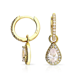 Signature Gold Plated CZ Classic Teardrop Hoop Earrings