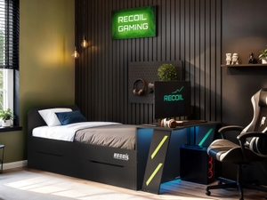Recoil Alister Gaming Single Bed with Desk Charcoal & Green