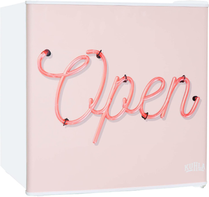 Kuhla KTTF0E6W-1025 Table Top Mini Fridge with Open Pink Sign Design 45L White