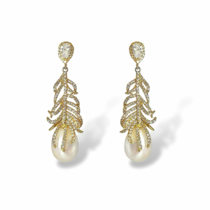 Golden Feather Baroque Pearl Earrings
