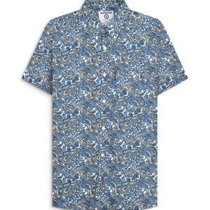 Lambretta Mens Paisley Shirt Short Sleeve Shirt - 2XL / White/Blue