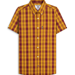 Lambretta Mens Check Shirt Short Sleeve Shirt - 2XL / Burgundy/Gold