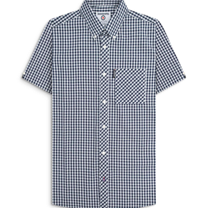 Lambretta Mens Gingham Shirt Short Sleeve Shirt - M / Navy/White