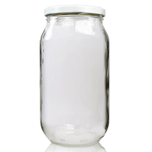 1000ml Clear Glass Food Jar With Lid - White